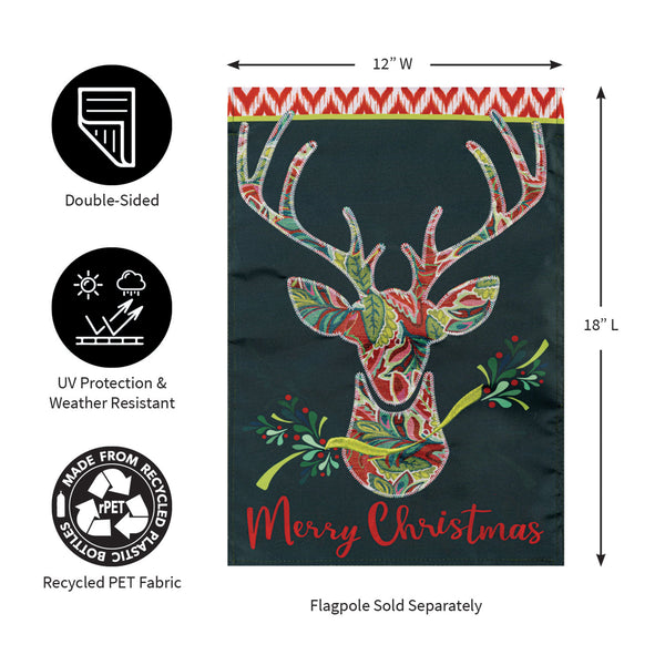 Plow & Hearth Patterned Reindeer Applique Garden Flag