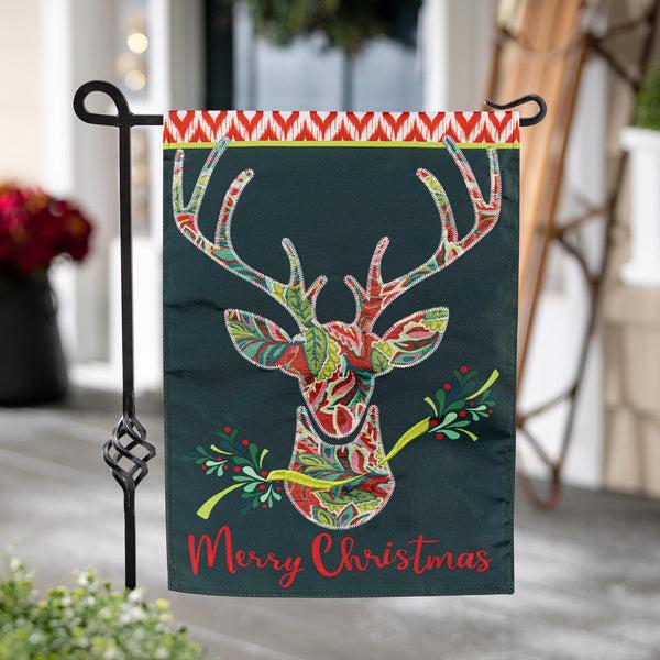 plow & hearth Patterned Reindeer Applique Garden Flag