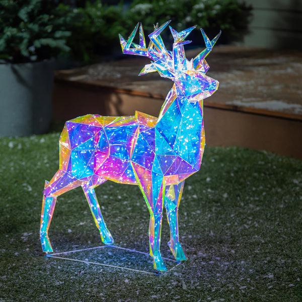 plow & hearth Pearl and Pine Garden Statue LED PVC Statue Iridescent Deer 28"H