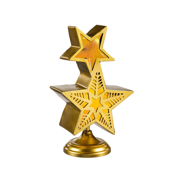 Plow & Hearth Pearl And Pine Garden Statue LED RGB Color Changing Statue Stacked Star 14"H
