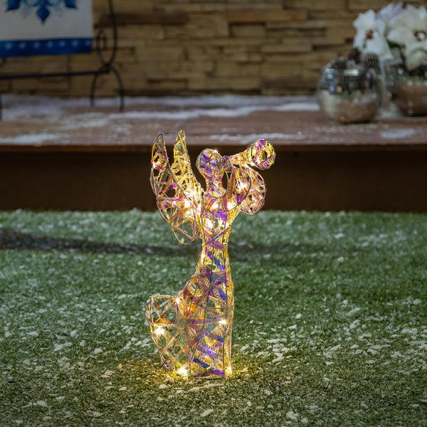 plow & hearth Pearl and Pine Garden Statue LED Statue Angel 16"H