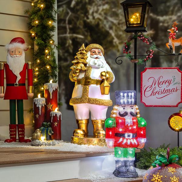 Plow & Hearth Pearl And Pine Garden Statue Resin Statue Gold Santa 32"H