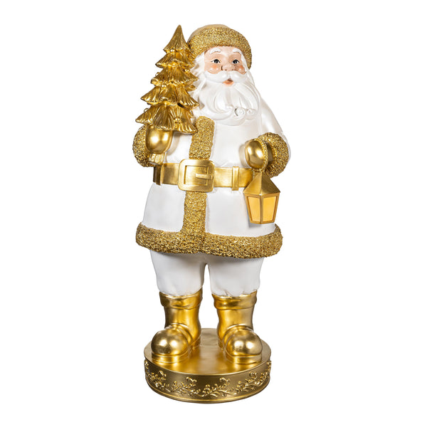 Plow & Hearth Pearl And Pine Garden Statue Resin Statue Gold Santa 32"H