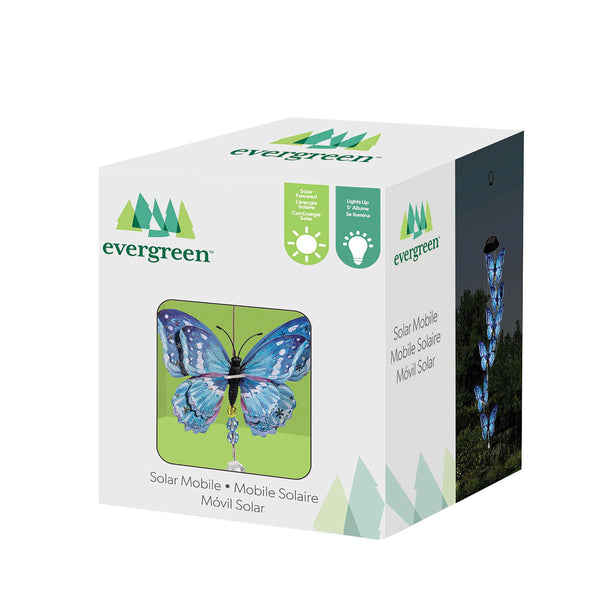 Plow & Hearth Pearl And Pine Mobile White Light Solar Mobile Frosted Butterfly 26"H