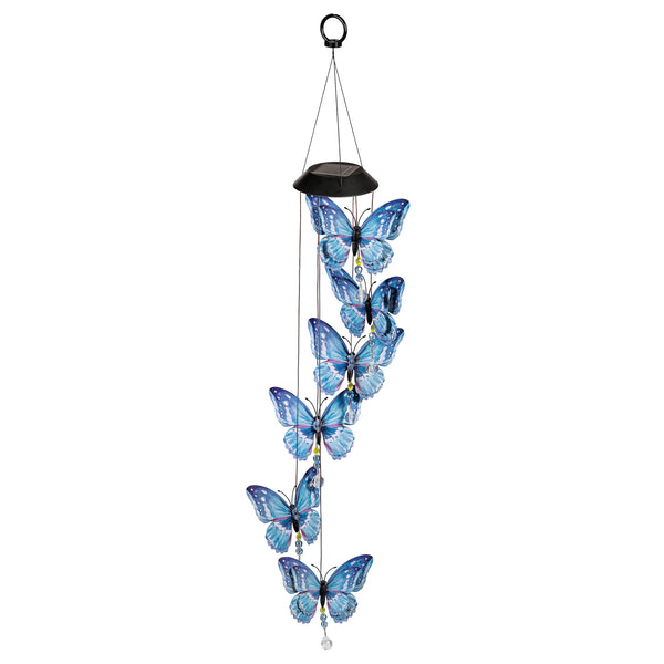 plow & hearth Pearl and Pine Mobile White Light Solar Mobile Frosted Butterfly 26"H