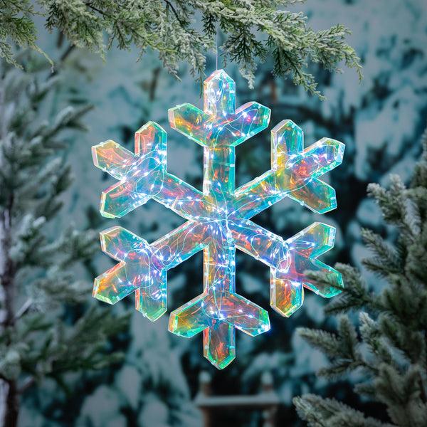 plow & hearth Pearl and Pine Outdoor Lamp & Lighting LED Snowflake 20"H