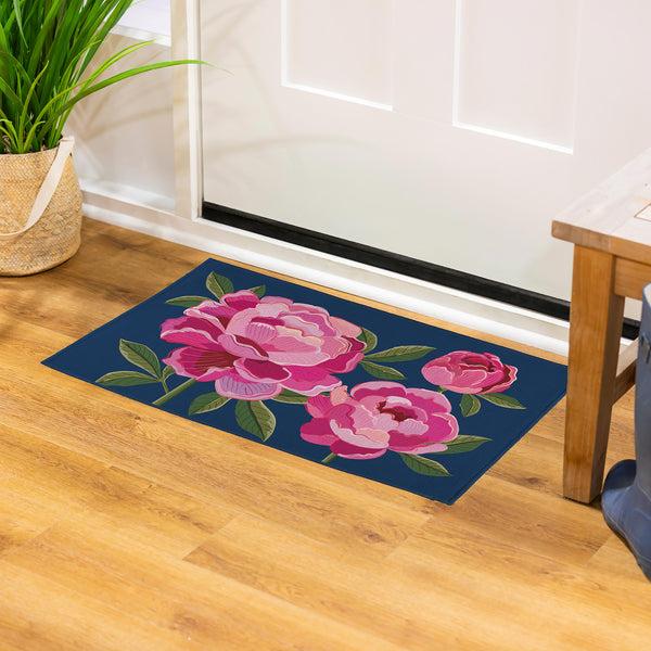 Plow & Hearth Peony Garden Welcome Washable Indoor/ Outdoor Mat