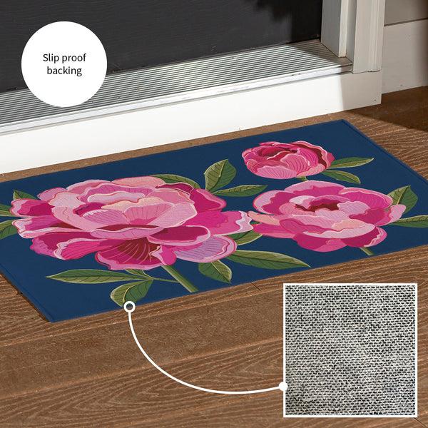Plow & Hearth Peony Garden Welcome Washable Indoor/ Outdoor Mat