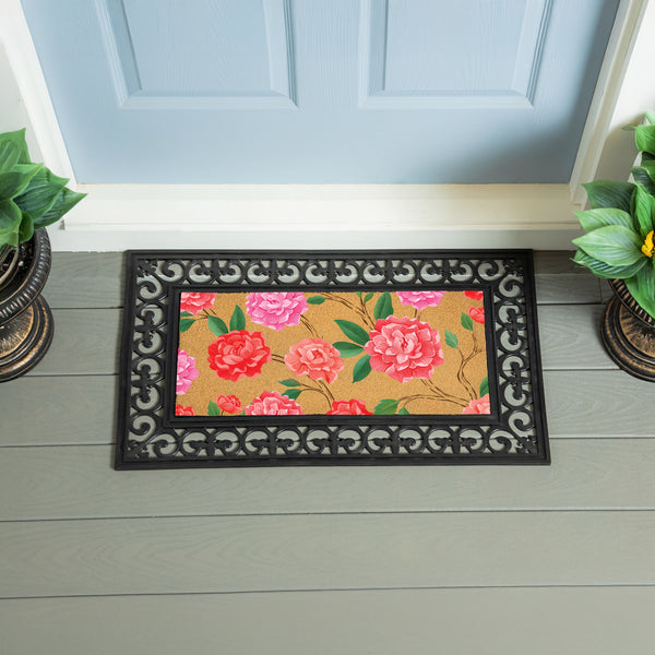 plow & hearth Peony Toile Flocked Coir Sassafras Switch Mat 22"x10"