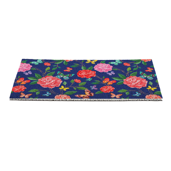 Plow & Hearth Peony Toile PVC Trapper Mat Butterfly 28"x16"