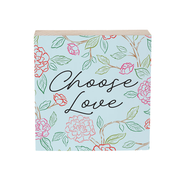 Plow & Hearth Peony Toile Sign Wood Block Line Art "Choose Love" 6"x6"