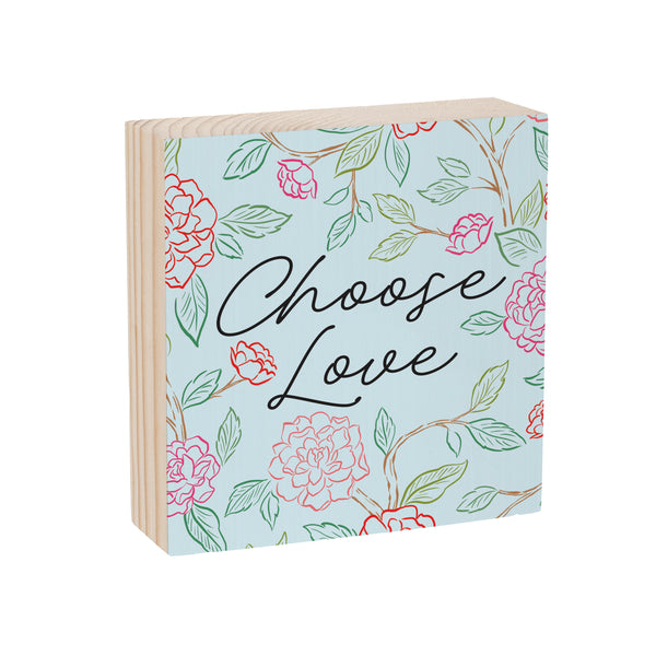 Plow & Hearth Peony Toile Sign Wood Block Line Art "Choose Love" 6"x6"