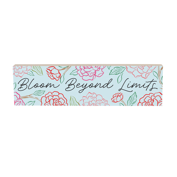 Plow & Hearth Peony Toile Wood Mantle Sign Line Art "Bloom Beyond Limits" 18"x5"
