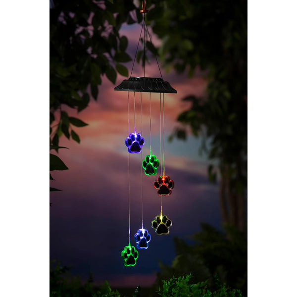 plow & hearth Pet Memorial Mobile Color Changing Solar Mobile Paw Print