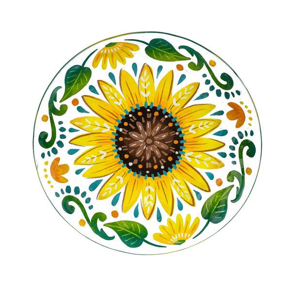 Plow & Hearth Petal & Plow Birdbath Glass Folk Art Sunflower 18"