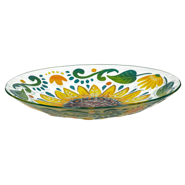 Plow & Hearth Petal & Plow Birdbath Glass Folk Art Sunflower 18"