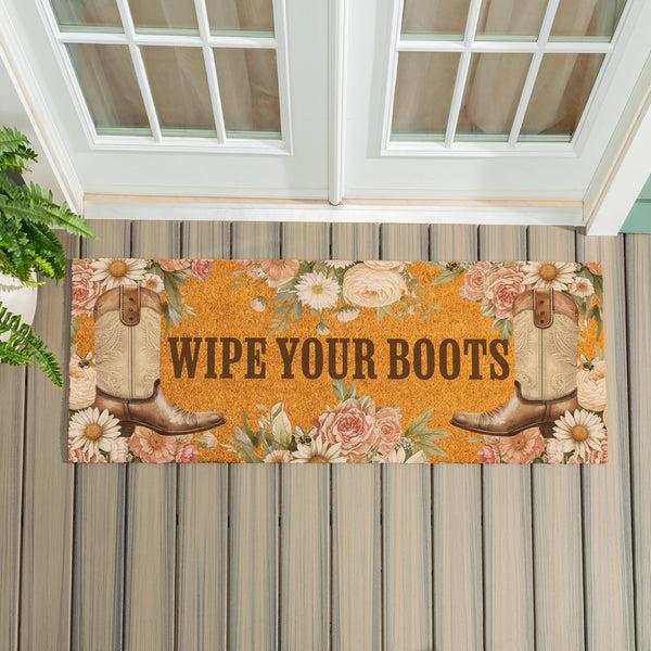 plow & hearth Petal & Plow Floral Boots Coir Mat 60"x24"