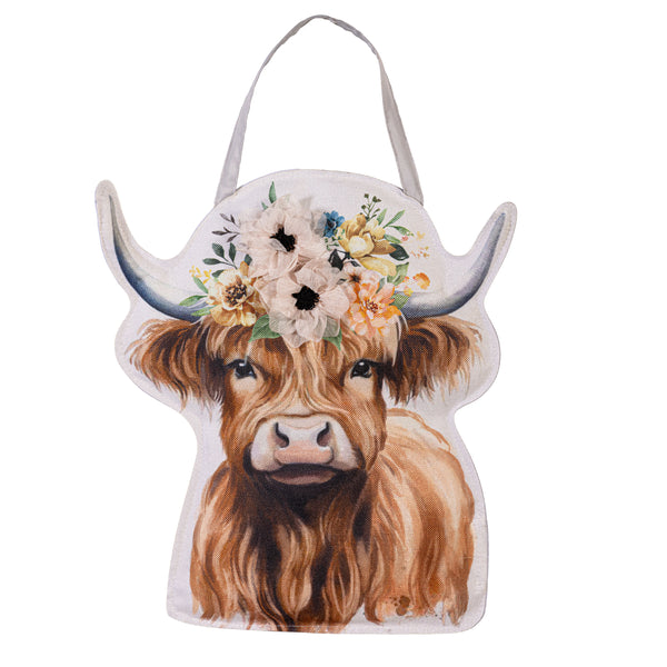 Plow & Hearth Petal & Plow Floral Highland Cow Door Decor