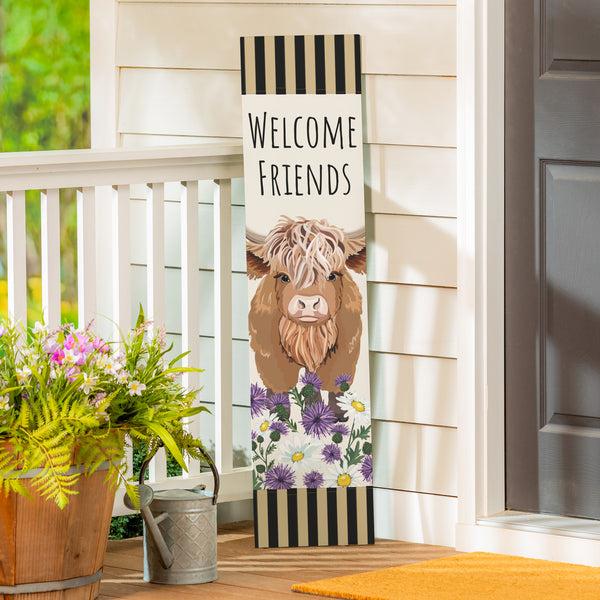 Plow & Hearth Petal & Plow Garden Decor Porch Leaner Highland Cow 10.75" L X 46" H