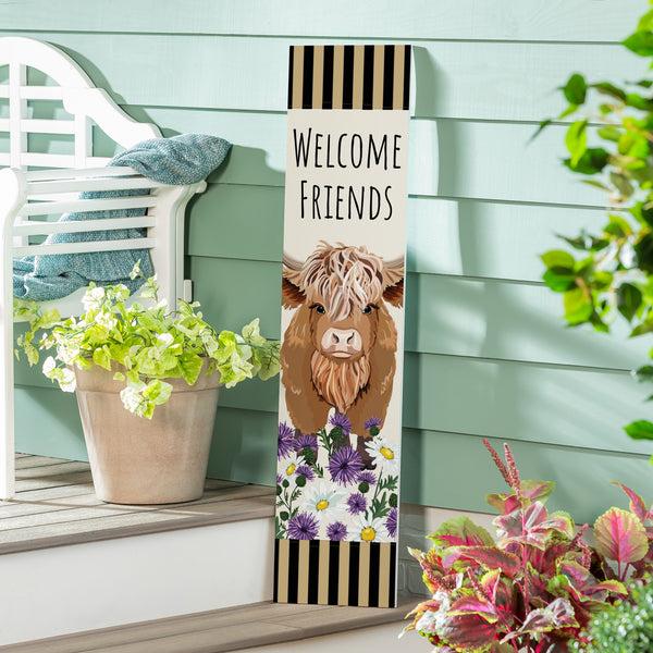 plow & hearth Petal & Plow Garden Decor Porch Leaner Highland Cow 10.75" L x 46" H