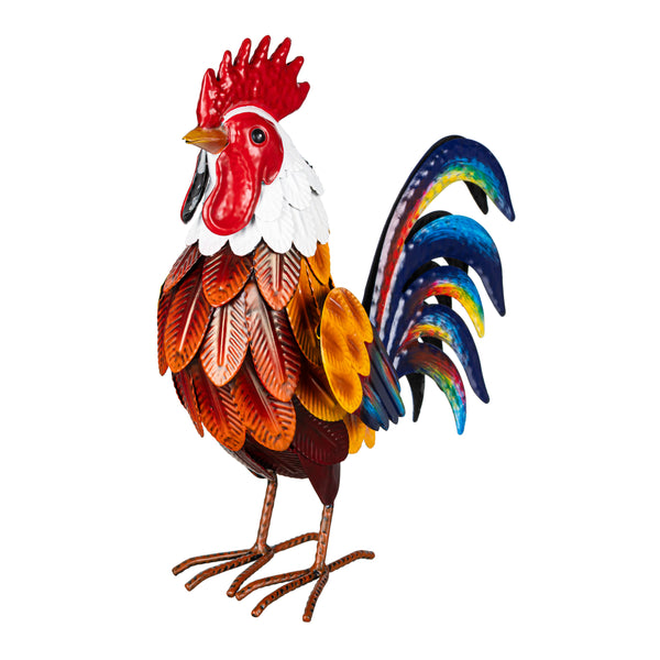 Plow & Hearth Petal & Plow Garden Statue Metal Colorful Rooster 12"H