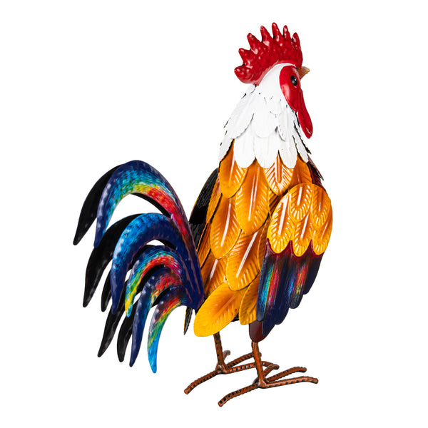 Plow & Hearth Petal & Plow Garden Statue Metal Colorful Rooster 12"H