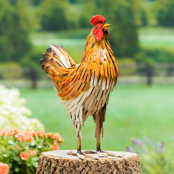 plow & hearth Petal & Plow Garden Statue Metal Hen Statue Brown Feathers 14"H