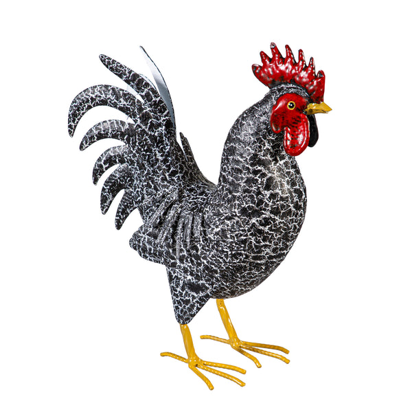 Plow & Hearth Petal & Plow Garden Statue Metal Rooster With Dark Feathers 14"H
