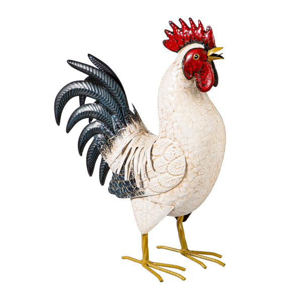 Plow & Hearth Petal & Plow Garden Statue Metal Rooster With Light Feathers 14"H
