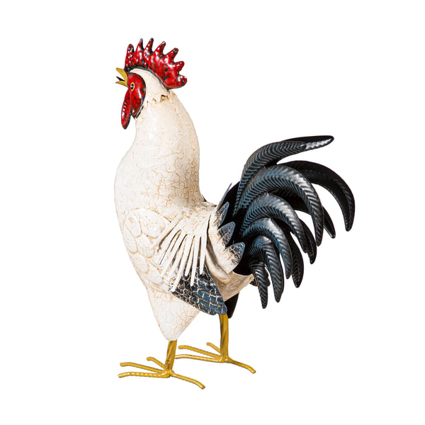Plow & Hearth Petal & Plow Garden Statue Metal Rooster With Light Feathers 14"H