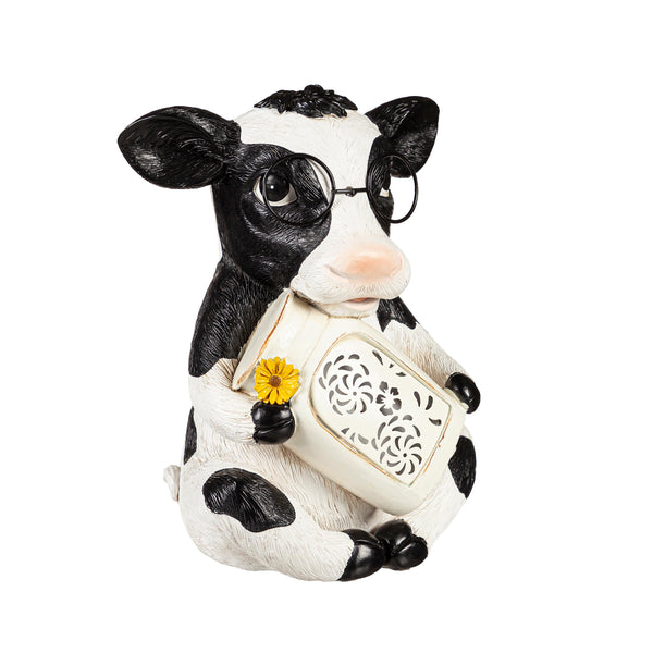 plow & hearth Petal & Plow Garden Statue Solar Cow with Glasses