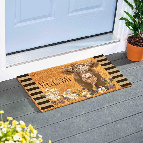 plow & hearth Petal & Plow Highland Cow Coir Mat 28"x16"