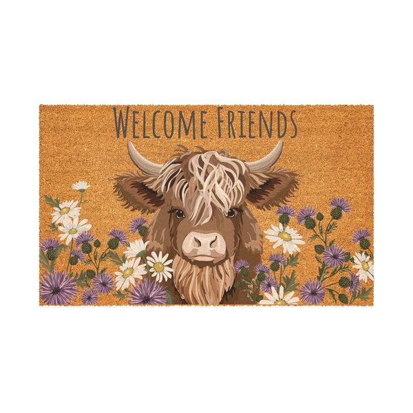 Plow & Hearth Petal & Plow Highland Cow Coir Mat 30"x18"