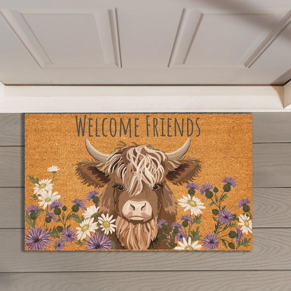 plow & hearth Petal & Plow Highland Cow Coir Mat 30"x18"
