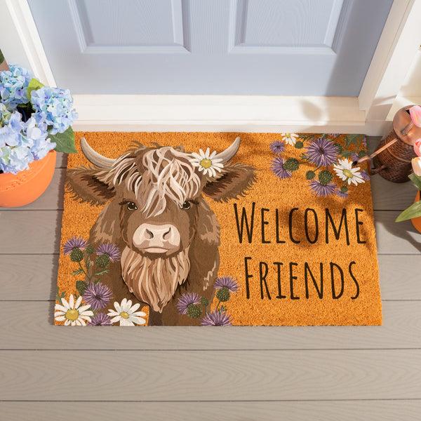 plow & hearth Petal & Plow Highland Cow Coir Mat 36"x24"