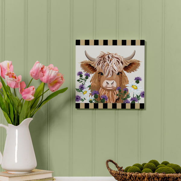 plow & hearth Petal & Plow Indoor Wall Decor Highland Cow 12" L x 12" H