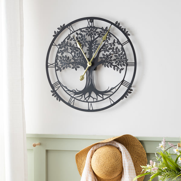 plow & hearth Petal & Plow Indoor Wall Decor Metal Tree Outdoor Clock 20"