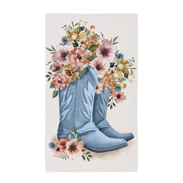 Plow & Hearth Petal & Plow Kitchen Towel Quick Dry Waffle Weave Double-Sided Cowboy Boots 30"L X 18"W