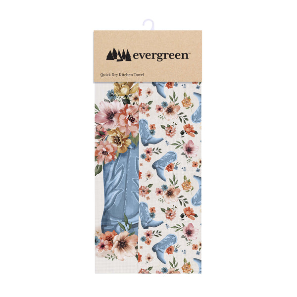 Plow & Hearth Petal & Plow Kitchen Towel Quick Dry Waffle Weave Double-Sided Cowboy Boots 30"L X 18"W
