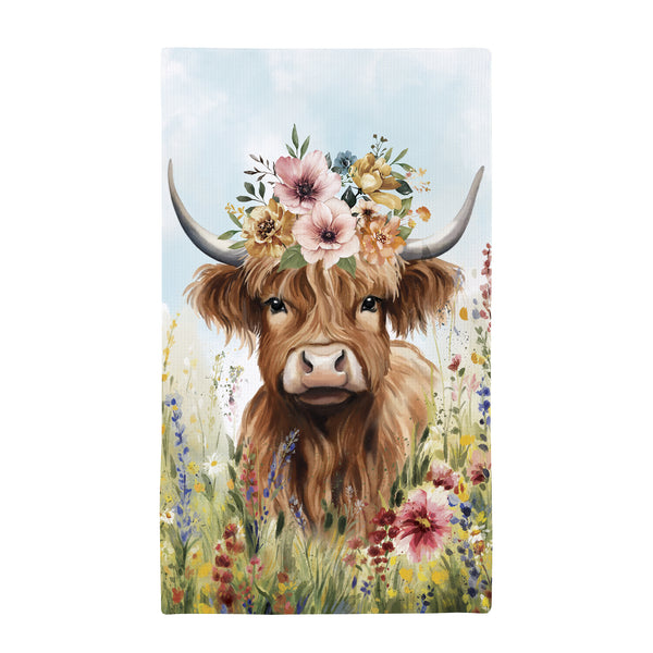 Plow & Hearth Petal & Plow Kitchen Towel Quick Dry Waffle Weave Double-Sided Farm Highland Cow 30"L X 18"W