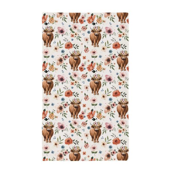 Plow & Hearth Petal & Plow Kitchen Towel Quick Dry Waffle Weave Double-Sided Farm Highland Cow 30"L X 18"W