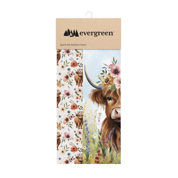 Plow & Hearth Petal & Plow Kitchen Towel Quick Dry Waffle Weave Double-Sided Farm Highland Cow 30"L X 18"W