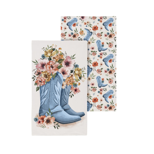 plow & hearth Petal & Plow Kitchen Towel Quick Dry Waffle Weave Double-Sided Cowboy Boots 30"L x 18"W