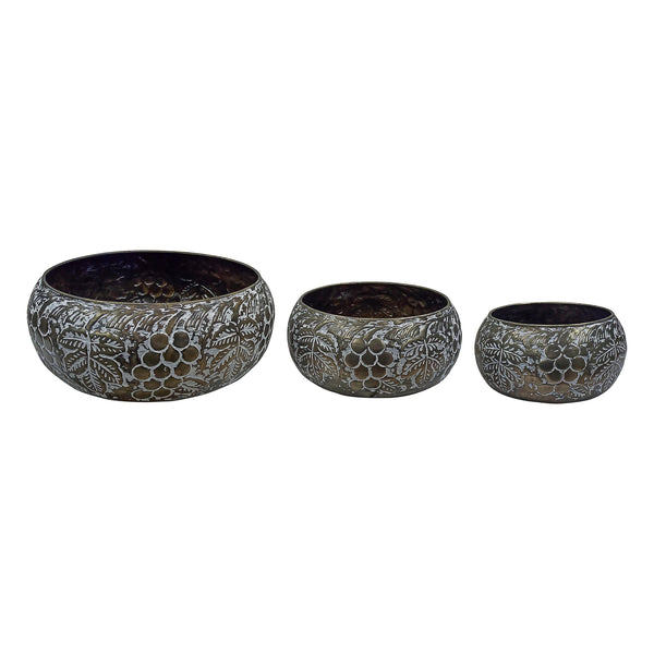 Plow & Hearth Petal & Plow Planters Metal Embossed Round Bowl Nested Set Of 3