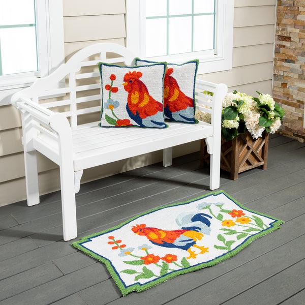 Plow & Hearth Petal & Plow Rooster Indoor/Outdoor Hooked Pillow 18"x18"