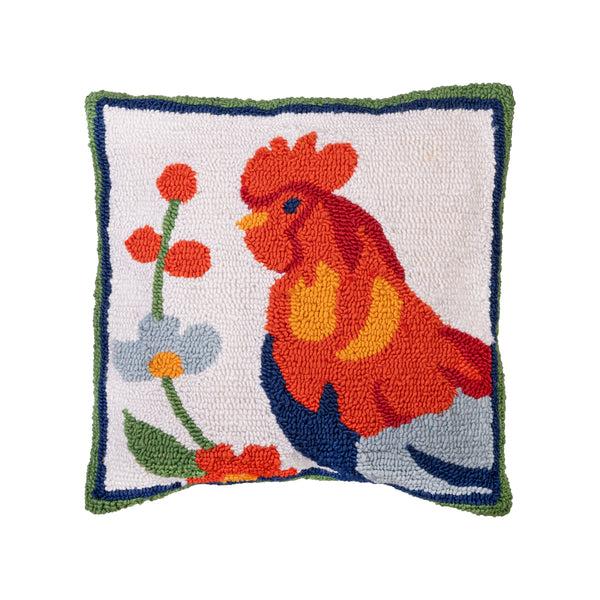 Plow & Hearth Petal & Plow Rooster Indoor/Outdoor Hooked Pillow 18"x18"