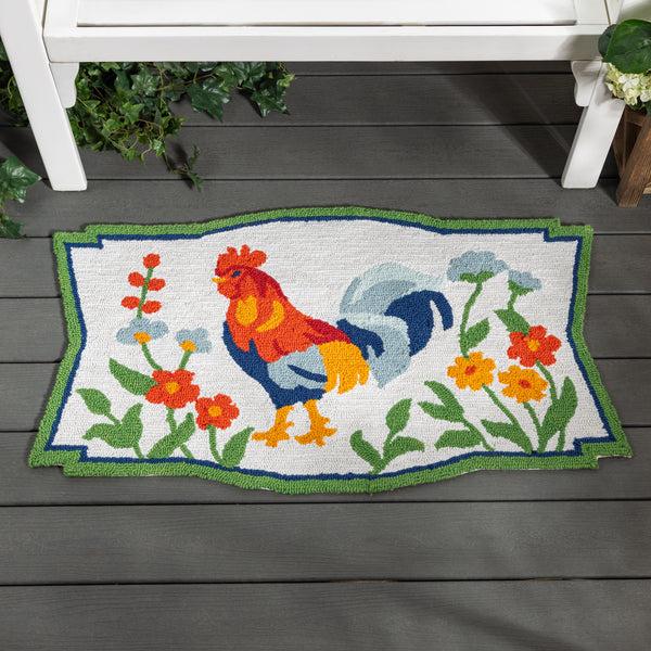 Plow & Hearth Petal & Plow Rooster Indoor/Outdoor Hooked Rug 24"x42"