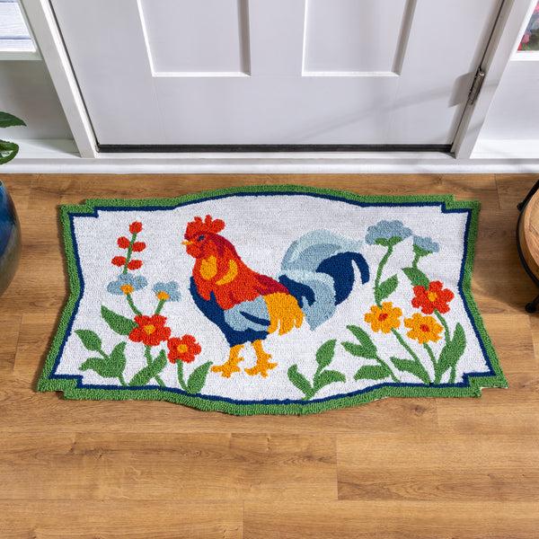 plow & hearth Petal & Plow Rooster Indoor/Outdoor Hooked Rug 24"x42"