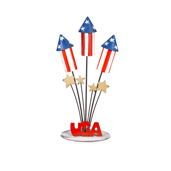 Plow & Hearth Petite Patriotic Rocket Metal Garden Statue