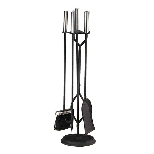 plow & hearth Pewter & Black 4-Piece Fireplace Tool Set